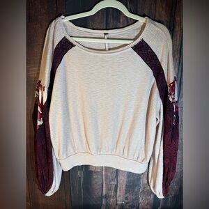 Free People Casual Clash Thermal Top with contrasting balloon sleeves,